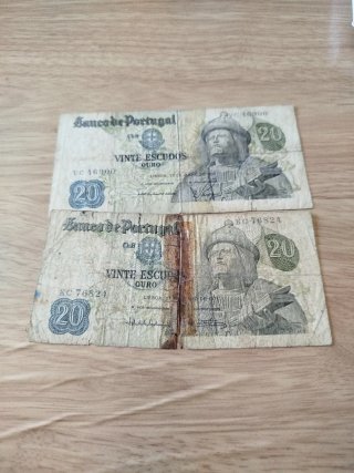 2 Billetes 20 Escudos Portugal 1971