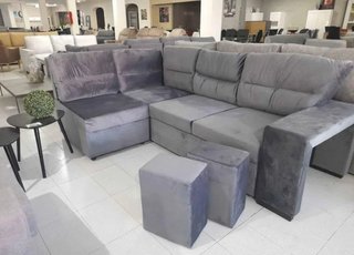 Liquidamos!! Sofá Cama Gris Chaise Longue con Puff