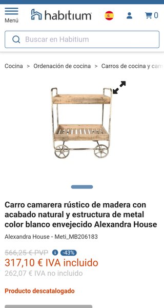 Carrito camarera madera y metal envejecido. Nuevo