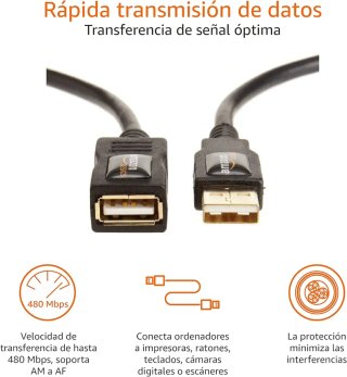 Cable Alargador USB-A 2.0 AmazonBasics 1m