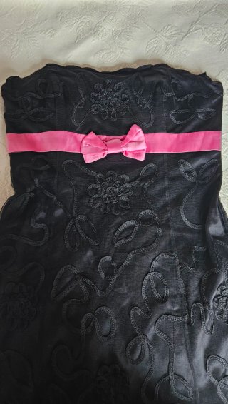 Vestido fiesta tul bordado negro rosa T.10