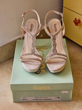 Scarpe Décolleté Beige Tacco Alto Strass