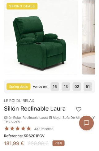 Sillón reclinable Laura verde NUEVO