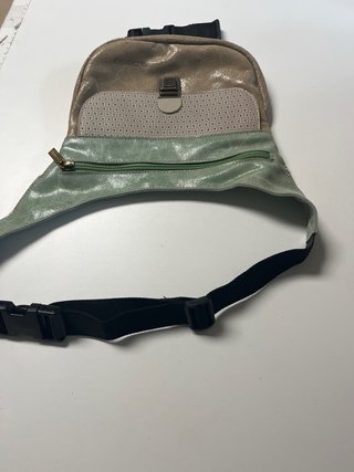 Riñonera/Bandolera Caomka Mini Beige/Verde de piel