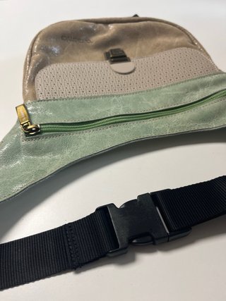 Riñonera/Bandolera Caomka Mini Beige/Verde de piel
