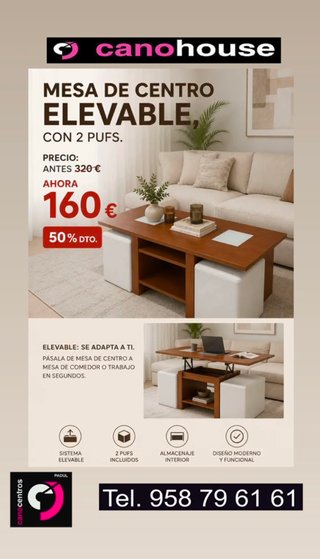 Tavolo da Salotto Elevabile con 2 Pouf Canohouse