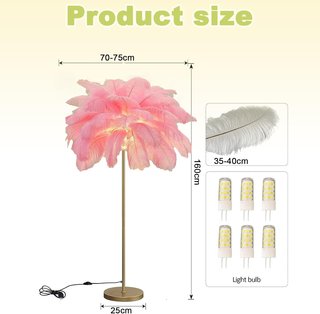 Lámpara de pie plumas avestruz natural rosa y oro