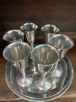 Juego 6 Copas Antiguas Bañadas en Plata E.P. Brass