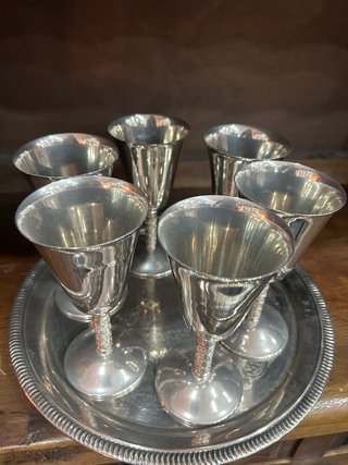 Juego 6 Copas Antiguas Bañadas en Plata E.P. Brass