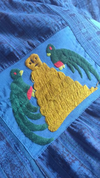 Colcha Tapiz Bordado Mexicano Azul