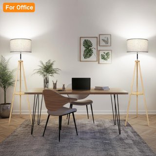 Lámpara Pie Trípode Madera Táctil + Mando