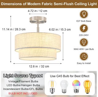 Lámpara Techo Pantalla Tela Ø32cm 3 Luces E27