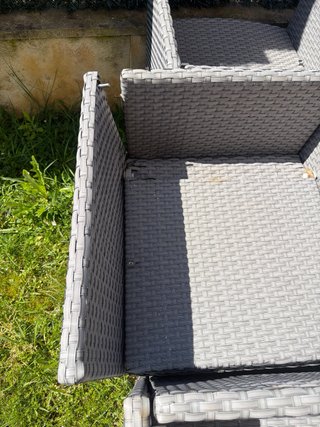 Mesa y 6 sillas ratán jardín cristal