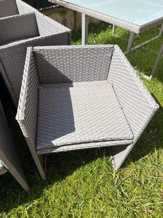 Mesa y 6 sillas ratán jardín cristal