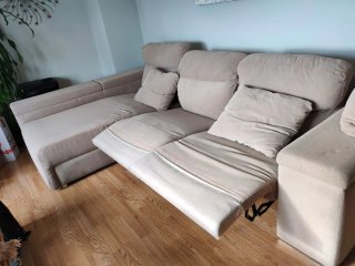 Sofá chaiselonge modular beige de tela