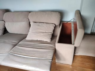 Sofá chaiselonge modular beige de tela