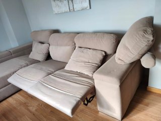 Sofá chaiselonge modular beige de tela