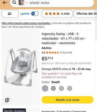 Mecedora de bebé gris y blanca