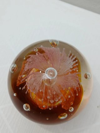 Fermacarte Vetro Murano Fiore Arancio