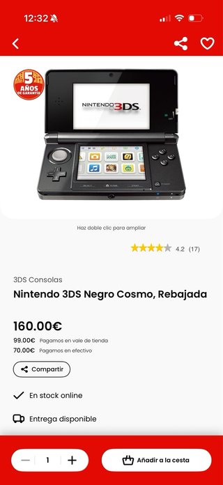 Nintendo 3DS Negra + Cargador