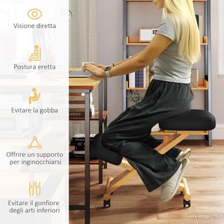 Sedia ergonomica per ginocchia con altezza regolabile, sedia posturale ergonomica per ufficio e casa, sgabello ergonomico per ginocchia in legno con ruote, nero