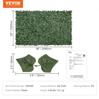 Valla de Privacidad de Hiedra, Pantalla de Pared Verde Artificial de 1.5 x 2.5m, Valla de Hiedra Verde con Respaldo de Tela de Malla y Junta Reforzada, Decoración de Hojas de Hiedra Falsa para Jar...