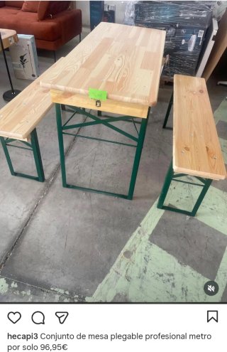 Conjunto mesa y bancos plegables madera