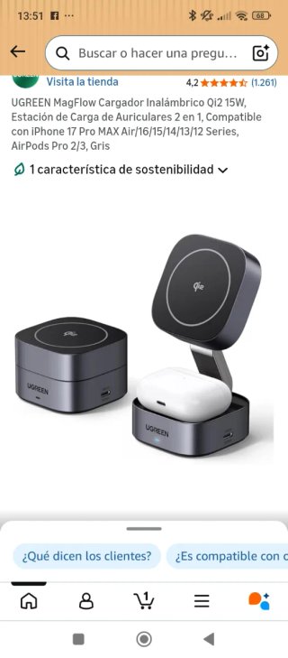 Cargador Inalámbrico UGREEN Qi2 15W Gris