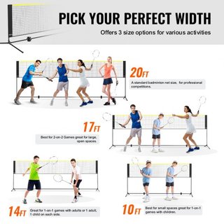 Red de bádminton, red de voleibol ajustable en altura, red de pickleball plegable de 17 pies de ancho, conjunto de red de tenis portátil de fácil instalación con postes, soporte y bolsa de transpo...