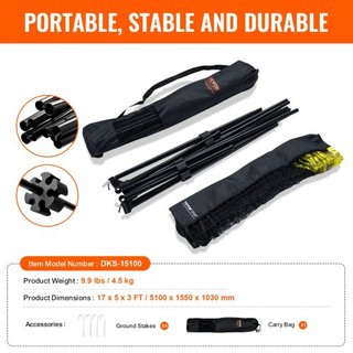 Red de bádminton, red de voleibol ajustable en altura, red de pickleball plegable de 17 pies de ancho, conjunto de red de tenis portátil de fácil instalación con postes, soporte y bolsa de transpo...