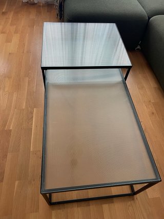 Mesa Centro Cristal y Acero Negro (2 Piezas)