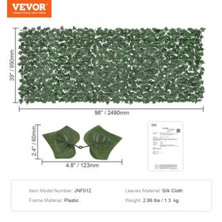 Valla de Privacidad de Hiedra, Pantalla de Pared Verde Artificial de 1 x 2.5 m, Valla de Hiedra Verde con Junta Reforzada, Decoración de Hojas de Hiedra Falsa para Jardín Exterior, Patio, Balcón, ...