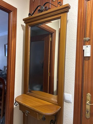 Mueble entrada con espejo y cajón, de madera