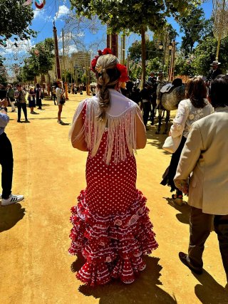 Traje Flamenca Talla 42 Rojo Lunares vestido feria