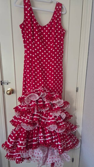 Traje Flamenca Talla 42 Rojo Lunares vestido feria