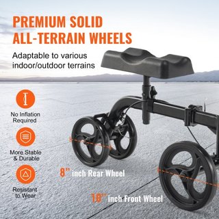 Scooter de Rodilla Plegable, Andador de Rodilla Direccionable de Acero al Carbono con Manillar y Almohadilla de Rodilla Ajustables en Altura, Ruedas Sólidas para Todo Terreno, Doble Freno, Scooter...