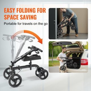 Scooter de Rodilla Plegable, Andador de Rodilla Direccionable de Acero al Carbono con Manillar y Almohadilla de Rodilla Ajustables en Altura, Ruedas Sólidas para Todo Terreno, Doble Freno, Scooter...