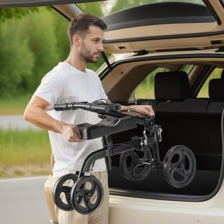 Scooter de Rodilla Plegable, Andador de Rodilla Direccionable de Acero al Carbono con Manillar y Almohadilla de Rodilla Ajustables en Altura, Ruedas Sólidas para Todo Terreno, Doble Freno, Scooter...