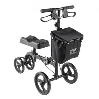 Scooter de Rodilla Plegable, Andador de Rodilla Direccionable de Acero al Carbono con Manillar y Almohadilla de Rodilla Ajustables en Altura, Ruedas Sólidas para Todo Terreno, Doble Freno, Scooter...