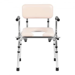 Silla Commode, Commode de Cama con Asiento Acolchado, Brazos Plegables, Altura Ajustable en 7 Niveles, Cubo Extraíble de 5.8L, Fácil de Montar, Capacidad de 350LBS, Inodoro Portátil para Adultos y...