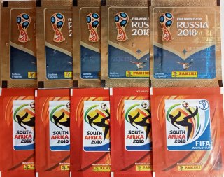 5 sobres Mundial Sudáfrica y 5 de Rusia para David