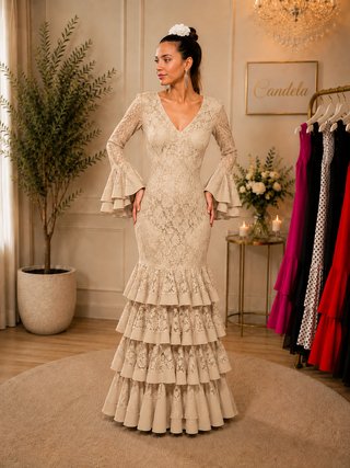 Abito Flamenco Beige con Fiori