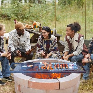 Rejilla para Parrilla de Fuego X-Marks, Rejilla de Cocción Rectangular, Rejilla de Parrilla de BBQ de Acero de Alta Resistencia con Mango y Soporte en X, Utensilios de Cocina Portátiles para Acamp...