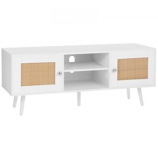 Soporte de TV de Rattan, Gabinete Boho para TV de 55 pulgadas, Soporte de TV de Estilo Moderno de Medio Siglo, Consola de TV de Rattan con Estantes Ajustables para Sala de Estar, Sala de Medios, B...