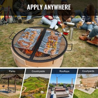 X-Marks Parrilla de Fuego, Parrilla de Cocina Redonda Plegable, Rejilla de Barbacoa de Acero de Alta Resistencia con Mango y Soporte en X, Utensilios de Camping Portátiles para Fiesta al Aire Libr...