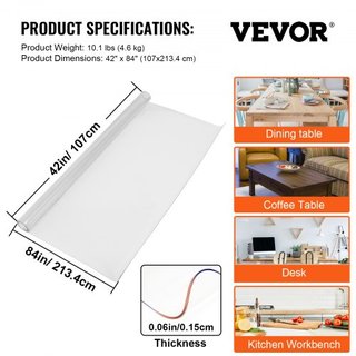 Telo da tavolo in plastica spesso 84x 42 pollici Protezione tavolo in PVC trasparente Tovaglia Protezione superficie da 1,5 mm Telo da tavolo con cuscinetti rettangolari per tavolo da pranzo e scrivania