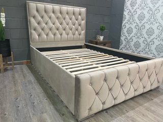 Cama Matrimonial 135cm Beige Terciopelo