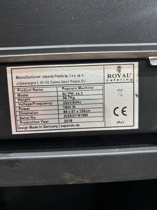 Maquina palomitas negra royal catering con carro