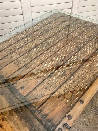 Mesa de centro rústica Trillo madera y cristal