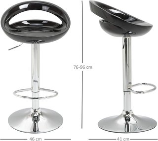 Set di 2 Sgabelli da Bar Alti, Girevoli a 360°, Con Schienale e Poggiapiedi, Altezza Regolabile, Base in Acciaio, per Cucina e Soggiorno, 46X41X76-96Cm, Nero